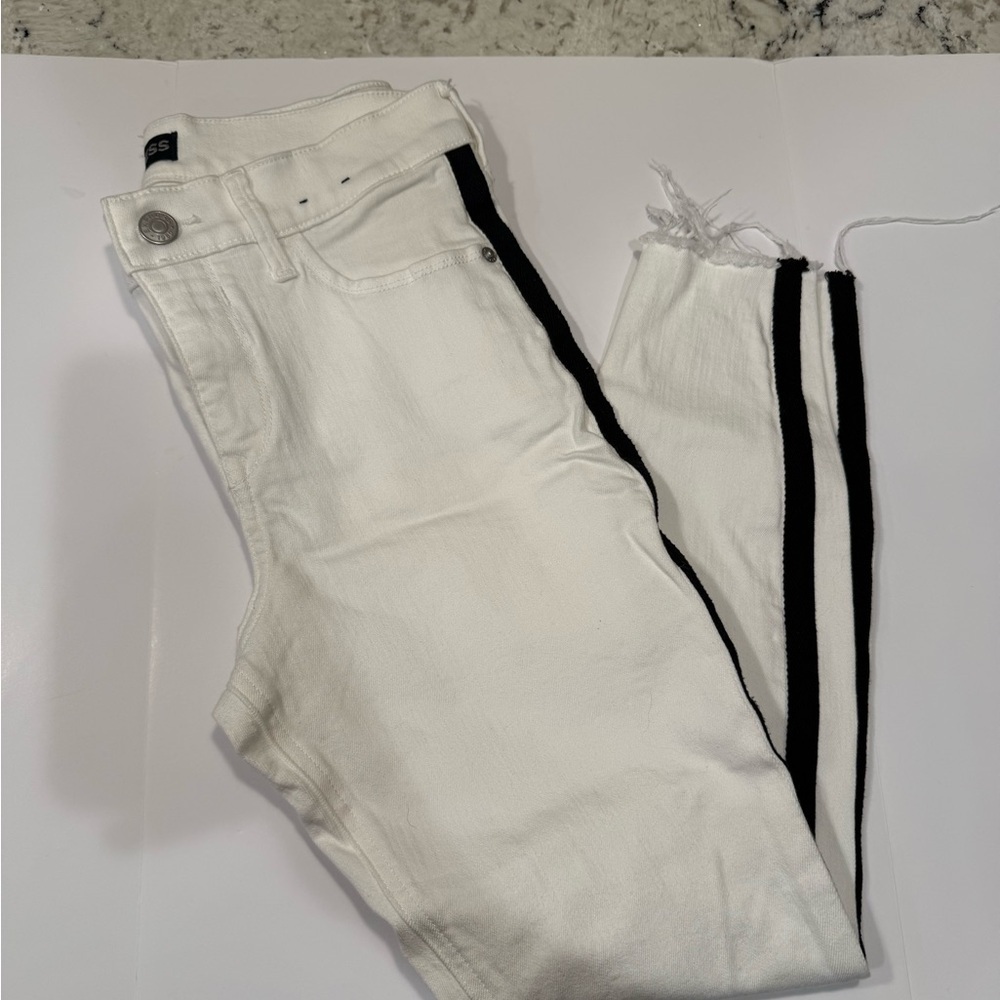 Express Skinny Cropped Fringe White Jeans - Picture 2 of 7